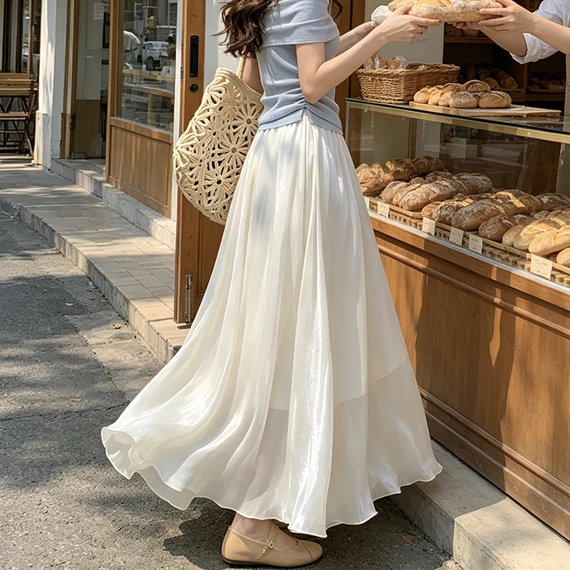 실사 아름다운 자이언트 잘 생긴 깃발 실 반신 스커트 2026 여름 우아한 큰 진자 요정 거즈 스커트 도루 센스 한 마디 롱 스커트