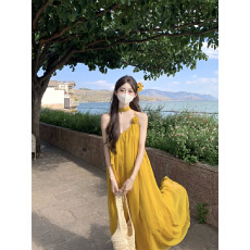 批发实拍实价 度假风慵懒V领吊带连衣裙