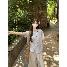 批发<b class='q'>实拍</b>实价 韩系不规则木耳边系带上衣套<b class='q'>装</b>