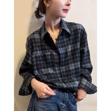 批发金属标磨毛格子衬衫女欧洲站2025冬装新款欧货女装时尚打底小衫潮