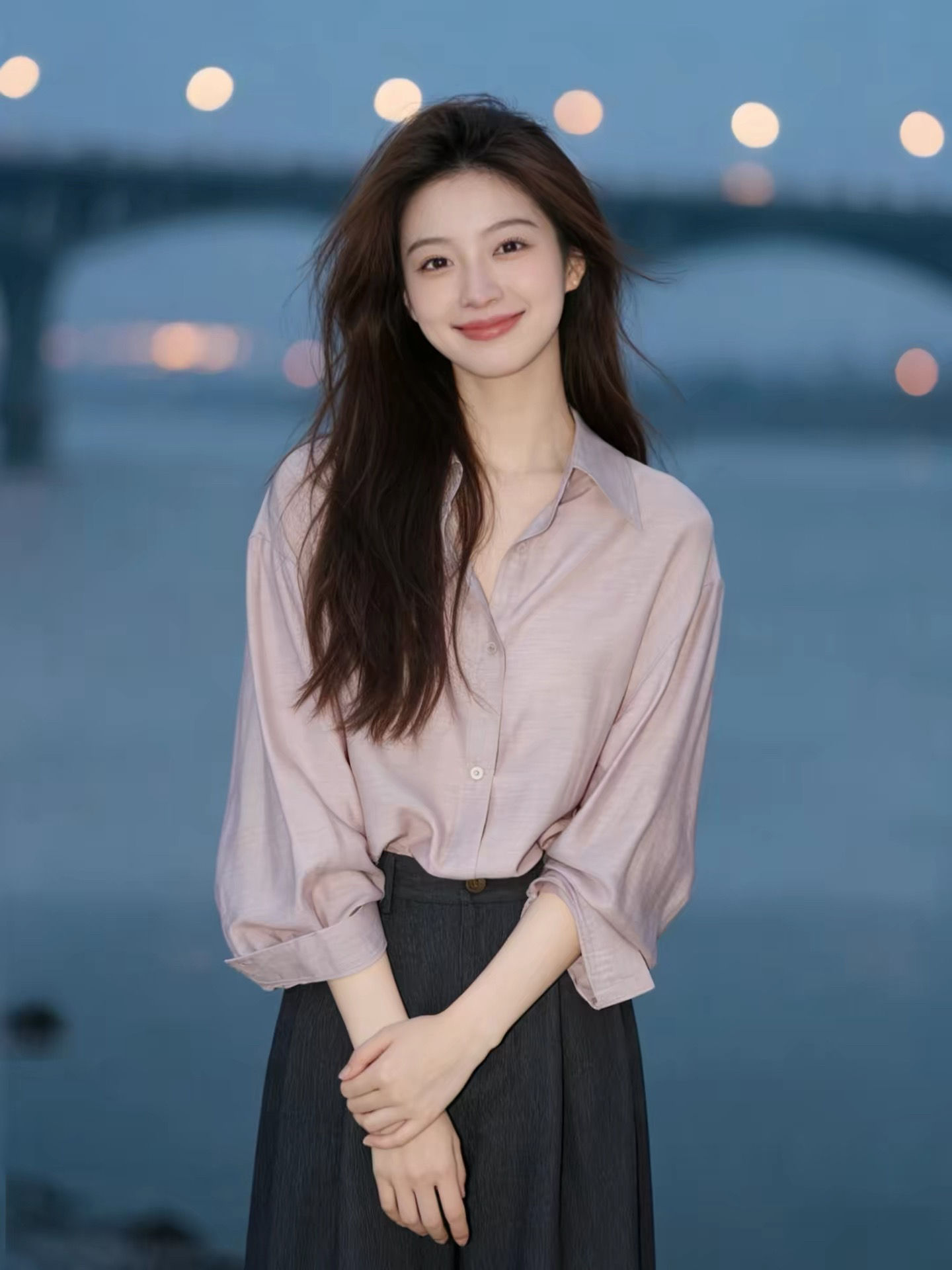 프랑스식 핑크색 레트로 폴로 칼라 단추 품격 부드러운 여성 셔츠 느긋한 루즈핏 슬림해 보이는 다용도 출퇴근 맨위