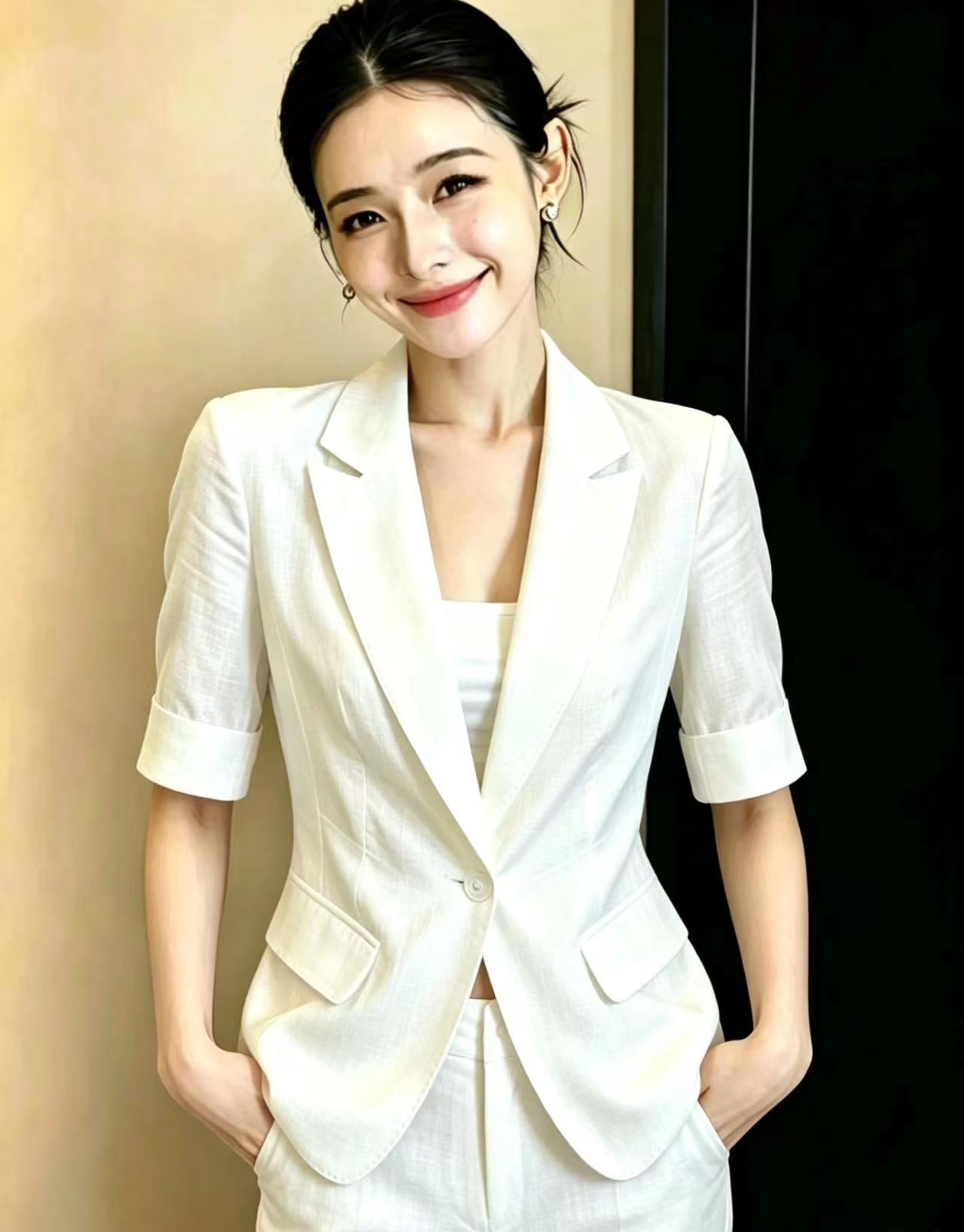 얼음 실크 아마 작은 양복 짧은 여성 코트 봄 여름 얇은 빅 사이즈 외국 가스 외부 가져 가라. 캐주얼 정장 오픈 가디건 검정색 맨위