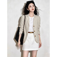 批发<b class='q'>亚麻</b>色西装<b class='q'>外套</b>女秋季2026新款今年流行爆款高端独特漂亮轻薄上衣