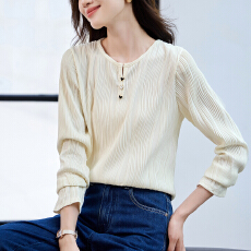 批发法式肌理感正肩长袖t恤女2026春季新款独特别致上衣长袖体恤小衫