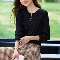 批发法式肌理感正肩长袖t恤女2026春季新款独特别致上衣长袖体恤小衫