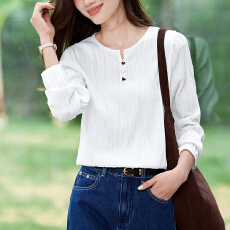 批发法式肌理感正肩长袖t恤女2026春季新款独特别致上衣长袖体恤小衫