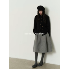 批发7画的花 FLOWER7】高级感宽松A<b class='q'>字</b>中长款灰色毛呢<b class='q'>半身裙</b>女秋冬