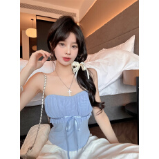 批发网纱蝴蝶结拼人棉带胸垫吊带内搭外穿<b class='q'>T</b><b class='q'>恤</b>女辣妹上衣春款上衣新款