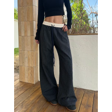 美式复古格子裤男女宽松直筒慵懒卫裤阔腿运动休闲裤子情侣