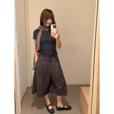 批发韩系小众中低腰阔腿中裤女夏松弛风休闲宽松<b class='q'>百搭</b>裤