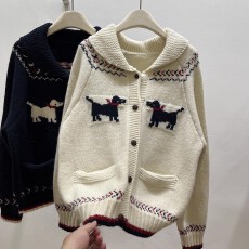 批发复古小狗提花娃娃领毛衣开衫女秋冬2025新款<b class='q'>韩版</b>宽松减龄针织外套