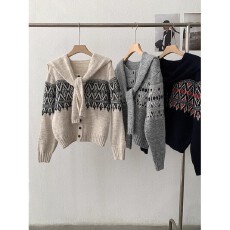 批发韩国东大门费尔岛披肩系带长袖<b class='q'>针织</b><b class='q'>开衫</b>女秋冬新款软糯百搭毛衣