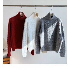 高领麻花圣诞新年红色毛衣女2025秋冬简约慵懒静奢风软糯针织衫