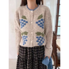 批发韩国<b class='q'>东大门</b><b class='q'>代购</b>秋季2025新品圆领纽扣提花针织毛衣开衫女