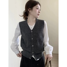 批发韩版春秋新款针织衫开衫背心马甲女毛衣马甲<b class='q'>V领</b>无袖叠穿上衣外穿