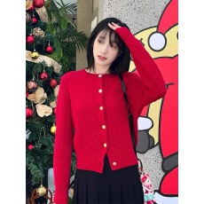 批发复古红色麻花毛衣开衫女秋冬加厚<b class='q'>短款</b>2026新款小香风针织外套