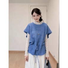 批发温柔慵懒风蓝色韩系软糯上衣坎肩叠穿针织衫<b class='q'>背心</b>马甲套头<b class='q'>毛衣</b>女春