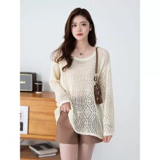 批发针织镂空罩<b class='q'>衫</b>宽松薄款<b class='q'>空调</b><b class='q'>衫</b>上衣夏季外搭防晒长袖新款慵懒上衣女