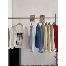 批发2026春夏韩系百搭针织条纹吊带+休闲<b class='q'>长袖</b>防晒衬衫套装小个子衬衣