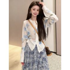 批发白色针织开衫女2026早春季新款修身薄款微透长袖上衣短款毛衣外套