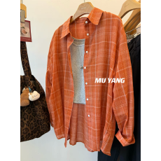 批发MUYANG 元气夏日！韩国长袖格子撞色格纹衬衫衬衫薄款防晒衬衣