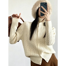 批发复古北欧风加厚麻花绵<b class='q'>羊毛</b>针织衫女秋冬立领小香风毛衣<b class='q'>开衫</b>短外套