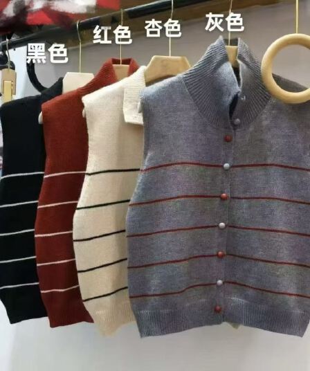 가을 겨울철 새로운 스택 착용 반하이넥 스트라이프 루즈핏 다용도 스웨터 오픈 가디건 베스트 니트 조끼 한 부서 민소매