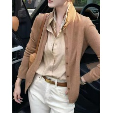 批发韩式秋季新羊毛亚麻拼接立领假两件针织开衫女薄款通勤上衣<b class='q'>潮</b>