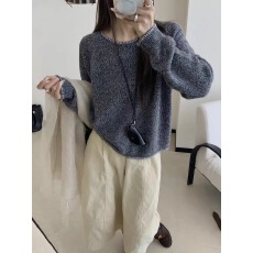 批发欧洲站秋季新款撞色圆领套头毛<b class='q'>针织衫</b>上衣女休闲百搭软糯打底上衣