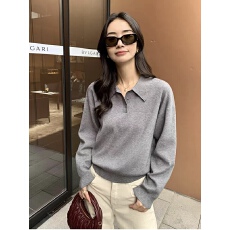 批发慵懒基因 polo领套头毛衣女春秋宽松慵懒长袖针织衫上衣