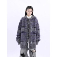 批发美式复古情侣<b class='q'>开衫</b>毛衣男秋冬款厚撞色马海毛<b class='q'>针织</b>衫外套潮