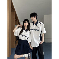 批发2026新款情侣装夏季撞色POLO短袖<b class='q'>休闲</b>男女学生班服校服套装