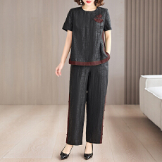 批发2026香云纱夏季新款复古新中式妈妈大码两件套绣花女装真丝<b class='q'>套装</b>