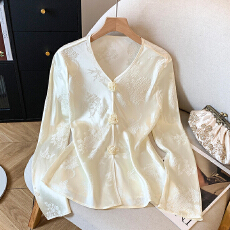 批发2026新中式国风年轻女士上衣<b class='q'>真丝</b>桑蚕丝提花<b class='q'>衬衫</b>春夏季