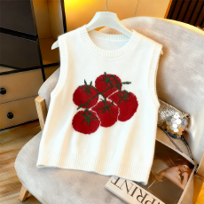 批发秋冬可爱番茄提花<b class='q'>针织</b>马甲女减龄圆领无袖毛衣<b class='q'>背心</b>学院风百搭上衣