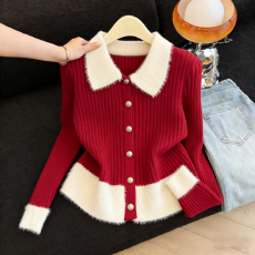 批发实拍小香风软糯拼接毛绒绒毛衣开衫秋<b class='q'>冬</b>新款气质百搭显瘦长袖上衣