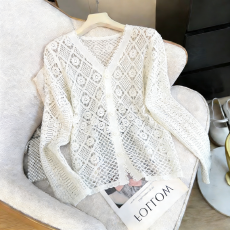 批发实拍法式钩花镂空长袖蕾丝衫女2026春季新款防晒外搭洋气开衫上衣