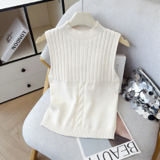 批发实拍法式半高领外穿针织<b class='q'>背心</b>女夏季新款别致甜辣无袖<b class='q'>打底</b>衫上衣