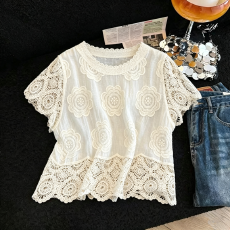 批发实拍设计钩花<b class='q'>镂空</b>高级小背心马甲棉质外搭无袖v领洋气上衣女