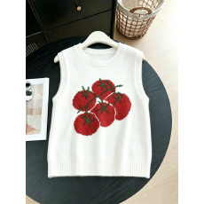 实拍软糯西红柿提花圆领针织马甲背心女秋季宽松百搭叠穿无袖毛衣