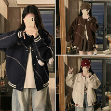 批发实拍 2026美式复古刺绣棒球服夹克女小个子秋冬季宽松上衣外套