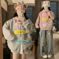 批发2026实拍新款  美式大发夹子连帽外套男女宽松拉链<b class='q'>开衫</b>卫衣