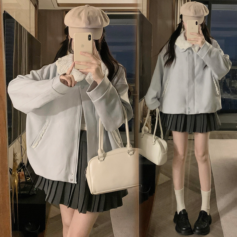 실사 달콤한 스타일 레이스 레이스 디자인 센스 루즈핏 여성 코트 새로운 스웨이드 원단 다용도 맨위 봄