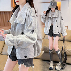 批发2026实拍 巨好看卫衣女款今年新款<b class='q'>风衣</b><b class='q'>双排扣</b>廓型空气层开衫外套