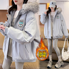 批发实拍兔毛<b class='q'>女童</b><b class='q'>秋</b>冬装派克服外套新款加绒加厚连帽上衣服