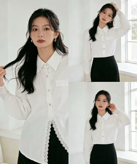 2026 봄 새로운 일본과 한국 낭만주의 바람 벌룬 소매 여성 셔츠 레이스 조각 작은 대중 패션 디자인 센스 맨위