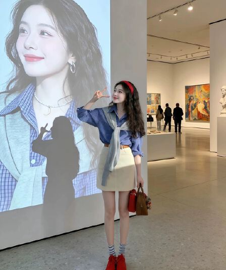 한 부서 전체 집합 ootd 착용 가져 가라. 품격 자이언트 잘 생긴 고급 센스 파란색 셔츠 미니 스커트 투피스 슈트 2026 봄