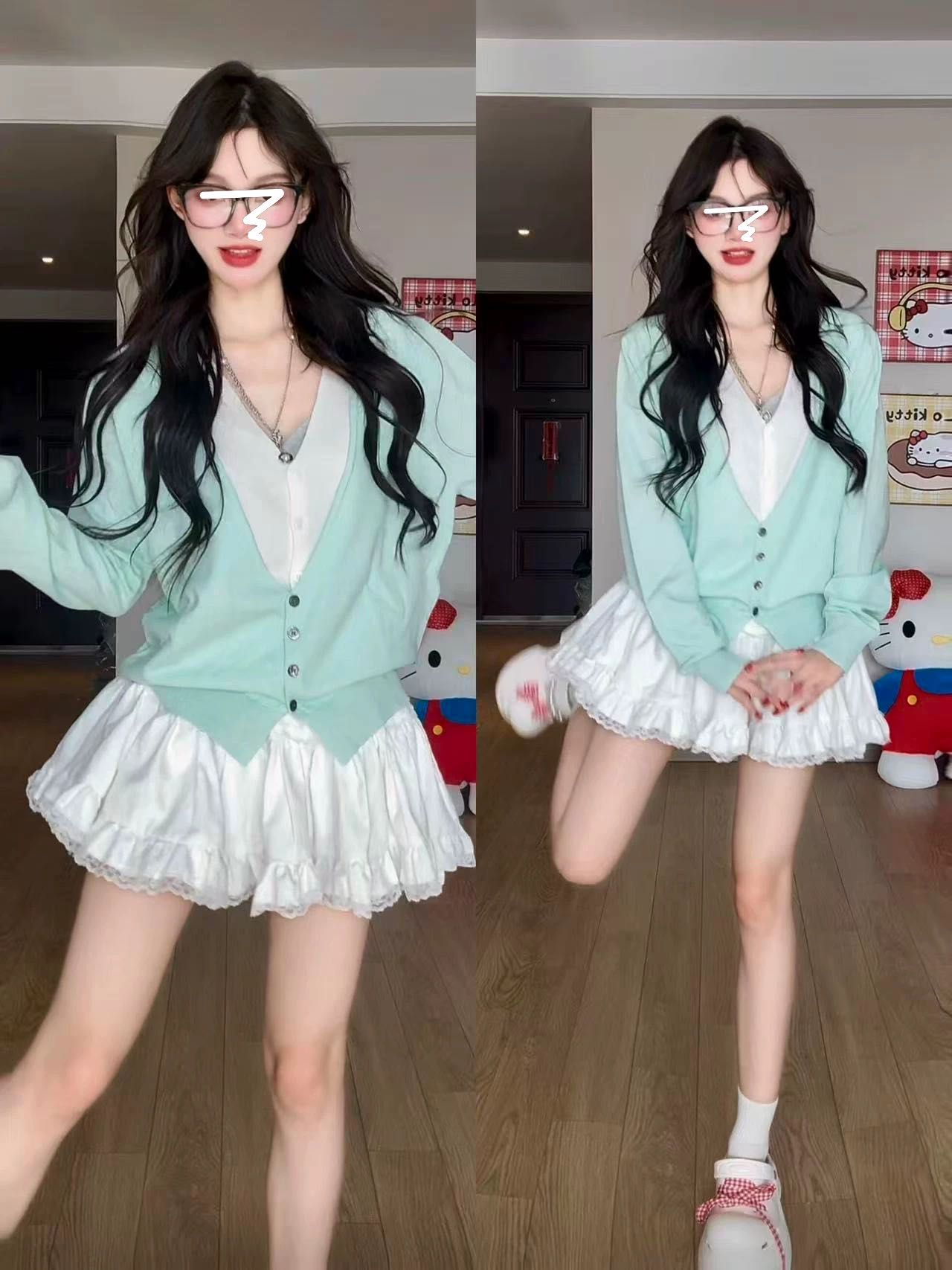 이른 봄 페이크 레이어드 니트 스웨터 세트 여성 2026 새로운 프랑스식 품격 작은 키 반신 드레스 아이들
