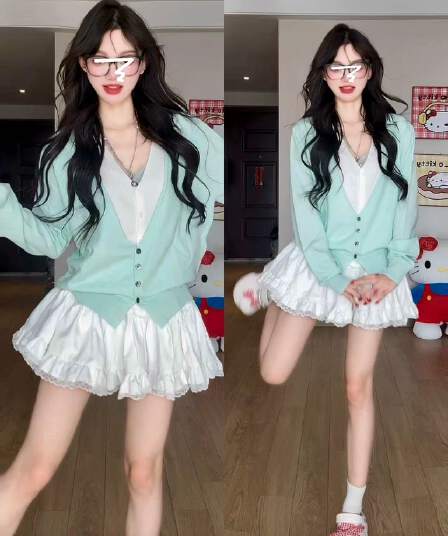 이른 봄 페이크 레이어드 니트 스웨터 세트 여성 2026 새로운 프랑스식 품격 작은 키 반신 드레스 아이들