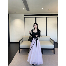 批发实拍实价许研同款长袖拼接<b class='q'>连衣裙</b>女磨毛气质坎肩<b class='q'>撞色</b>长裙